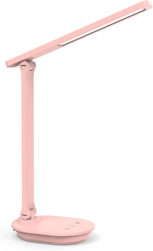 Pink Desk Lamp College Dorm Essentials for Girls, 3 Color Dimmable Reading Lamp, Cordless Rechargeable Battery Operated, USB Powered, Cute LED Desk Lamps for Home Office, Bedrooms, Study