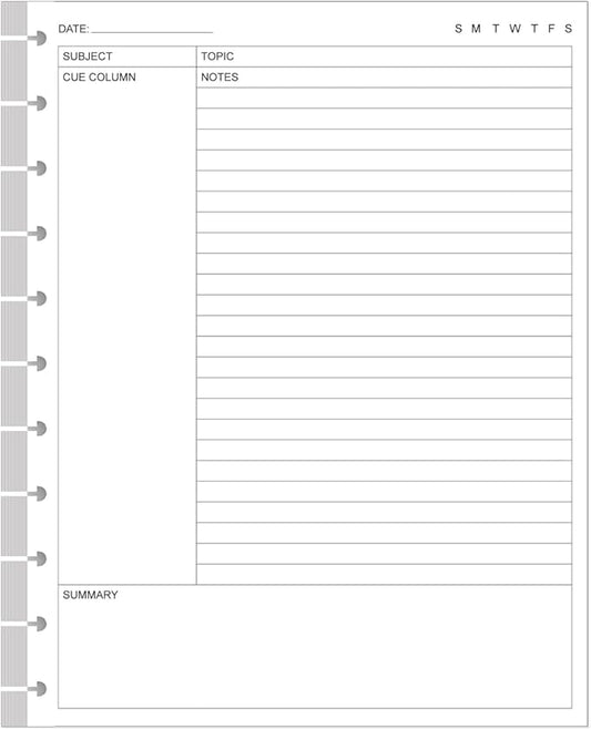 Letter Size Cornell Notes Filler Paper - 11 TUL Disc Cornell Notes Loose Leaf Paper, 50Sheets / 100Pages, 8.5'' x 11''