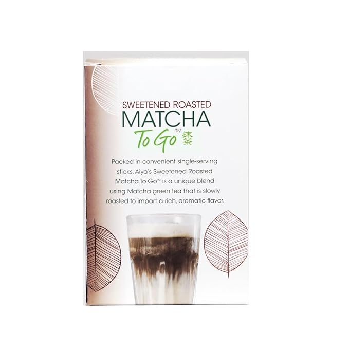 Aiya Japanese Sweetened Roasted Matcha To Go Sticks - Hojicha- Packets of Roasted Japanese Matcha Green Tea, Gluten-Free - For Lattes & Smoothies - 8 Single-Serving Sticks