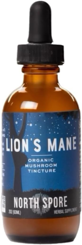 North Spore Organic Lion's Mane Mushroom Tincture (2 oz) | 100% Fruiting Body Extracts | for Focus, Memory, Brain Support | Certified Organic, Vegan, Non-GMO | Adaptogenic, Nootropic | Made in USA