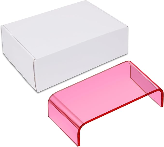 Acrylic Monitor Stand Riser Acrylic Laptop Stand for Desk Clear Computer Monitor Stand for Desk Accessories iMac Organizer Office Must-Haves Product for Working from Home Bright Pink