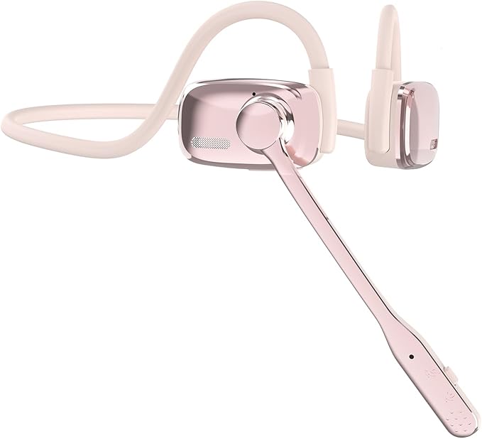 Bluetooth Headphones, LK12 Bluetooth Wireless Headphones with Noise Cancelling Mic, 15.4mm Diaphragm Driver, Open Ear Headset for Meeting Running Cycling (Pink-Louder Volume for Indoor Outdoor)