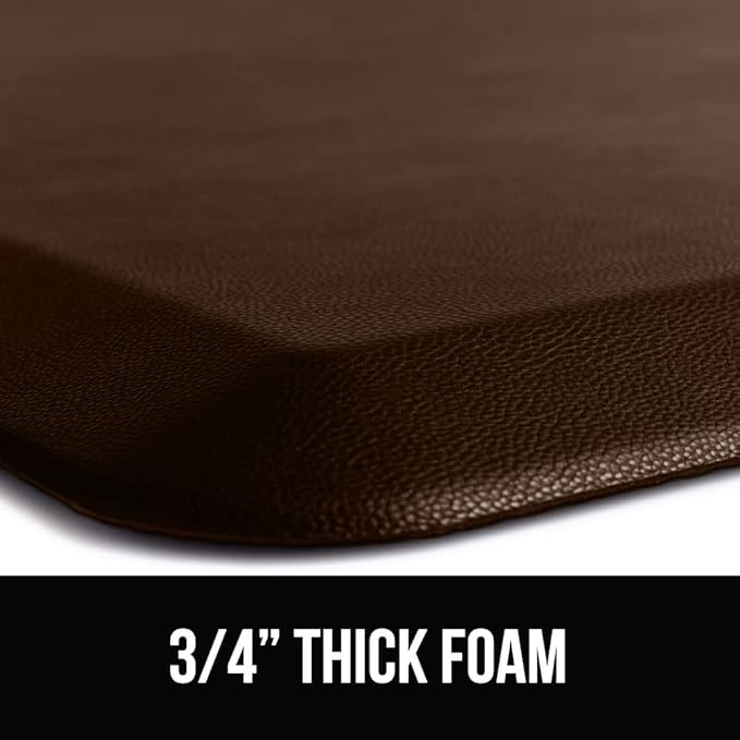 GORILLA GRIP Comfortable Cushioned Kitchen Mats for Floor, 48x20, Waterproof and Stain Resistant Soft Top, 3/4 Inch Thick Ergonomic Standing Desk Anti Fatigue Mat, Foam Supports Ankles and Feet, Brown