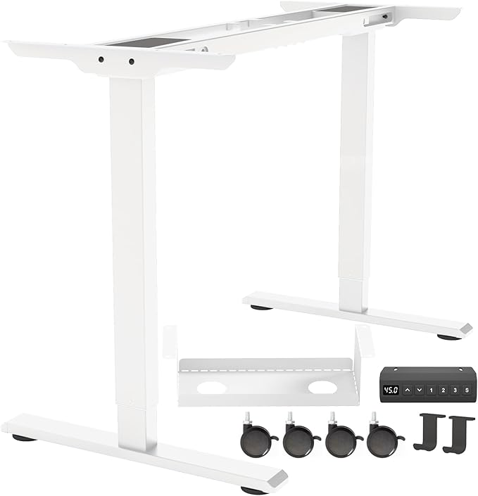 Dual Motor Standing Desk Frame, Electric Adjustable Legs with Memory Presets, Stand Up Desk Frame Workstation, with Cable Management Tray, Headphone Hook, Caster Wheels, for Home Office
