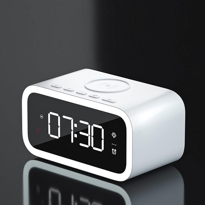 IHAO 5in1 Multi-Functional Wireless Charging Alarm Clock Smart Night Light & Qi Charger LED Digital Clock Adjustable Light Mini Mirror QXF-805