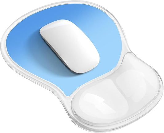 Mouse Pad with Wrist Rest,Ergonomic Mouse Pad with Comfortable Gel Wrist Rest Support and Non-Slip PU Base for Easy Typing Pain Relief, Durable and Washable (Transparent Blue Gradient)