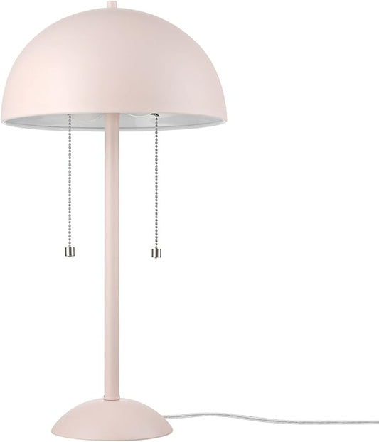 GLOBE Electric 65531 Luna 21" 2-Light Table Lamp, Matte Blush Pink, Double Plated Nickel On/Off Pull Chains