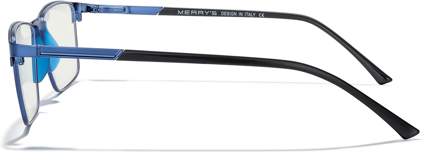 MERRY'S Fashion Blue Light Blocking Glasses - Reading Glasses Metal Frame Spring Hinge Readers for Men Eyeglasses