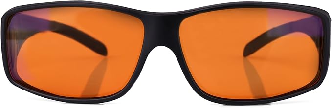 Fit Over 100% Blue Light Blocking Glasses for Sleep - Amber Nighttime Eyewear, Wraparound Sleep Glasses, Anti-Blue Blocking Computer Gaming Glasses for Men Women, Black