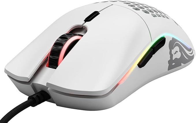 Glorious Model O- (Minus) Compact Wired Gaming Mouse - 58g Superlight Honeycomb Design, RGB, Pixart 3360 Sensor, Ambidextrous, Omron Switches - Matte White