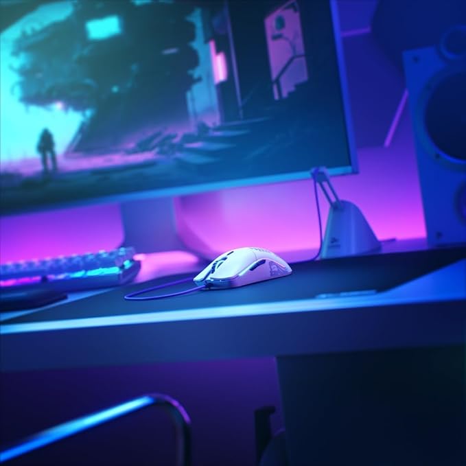 Glorious Model O- (Minus) Compact Wired Gaming Mouse - 58g Superlight Honeycomb Design, RGB, Pixart 3360 Sensor, Ambidextrous, Omron Switches - Matte White