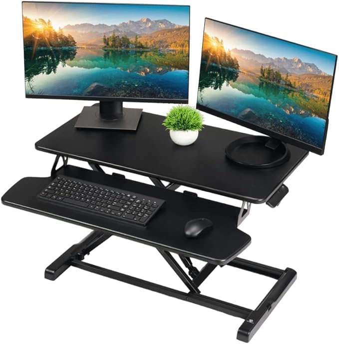 TechOrbits OF-S06-2 Desk Converter-37-inch Height Adjustable, MDF Wood, Sit-to-Stand Rise-X Pro Black, 36"