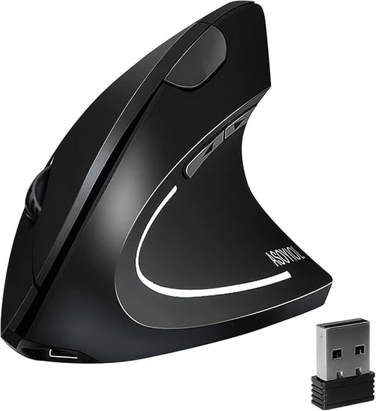 ASOYIOL Ergonomic Mouse Wireless,Vertical Mouse Ergo with USB Receiver 6 Buttons 800/1200/1600 Adjustable DPI Computer Mice for Laptop PC(Right Hand,Black)