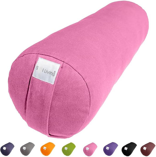 Sol Living Yoga Bolster Pillow for Restorative Meditation - 100% Cotton Cylindrical Cushion with Washable Cover for Balance Support in Asana Poses