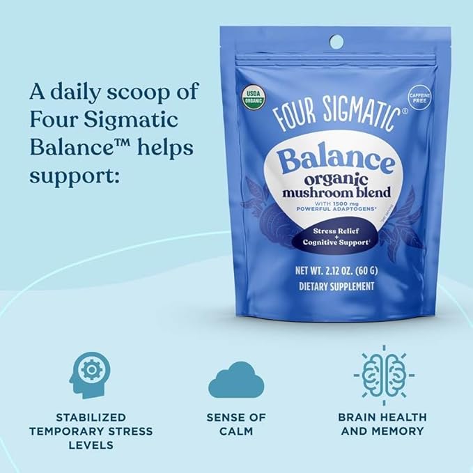Four Sigmatic Calm Mushroom Blend | Adaptogen Supplement with Ashwagandha, Reishi, Tulsi, Cordyceps, Chaga, Rose HIPS, and More | Natural Stress Relief and Immune Support Supplement | 30 Servings