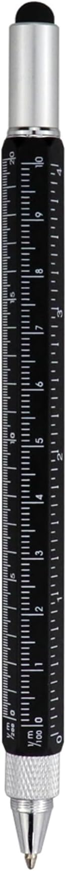 HeTaoCat Gifts Multi Tech Tool - 6 in 1 Stylus Pen with Screwdriver, Ruler, Level Gauge, Black Ink (Black)