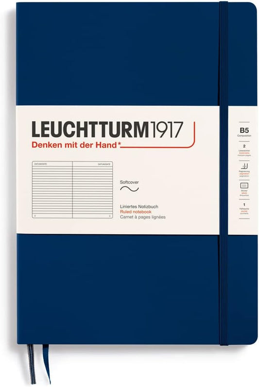 LEUCHTTURM1917 - Notebook Softcover Composition B5-123 Numbered Pages for Writing and Journaling (Ruled, Navy)