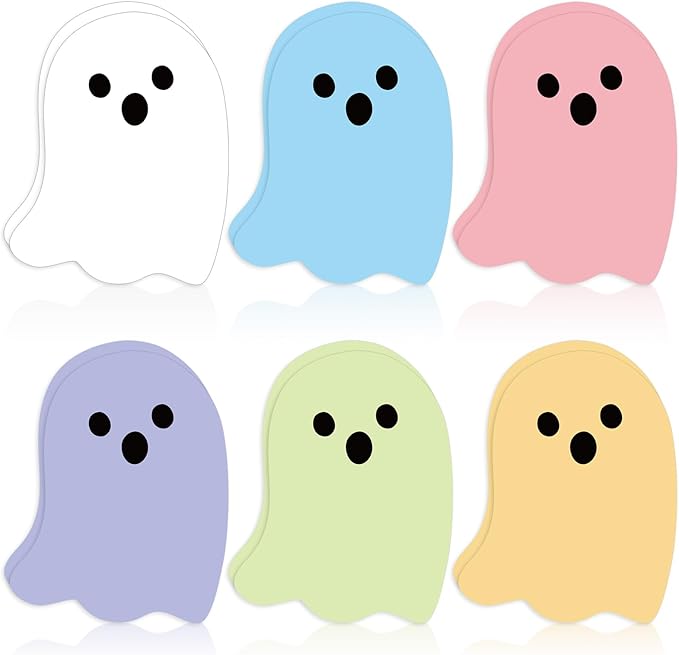 24 Pack Halloween Sticky Notes 6 Pastel Colors Boo Ghost Shaped Sticky Memo Pads for Home Office Classroom Supplies, 480 Sheets