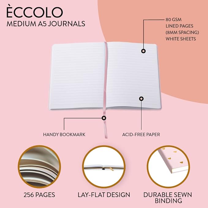 Dayna Lee Heart Lined Journal Notebook, Die Cut Hardcover, A5 Writing Journal, 256 Ruled Pages, Ribbon Bookmark, Lay Flat, Notebook for Work or School, “You are Enough” (Pink, 6x8 inches, Eccolo)