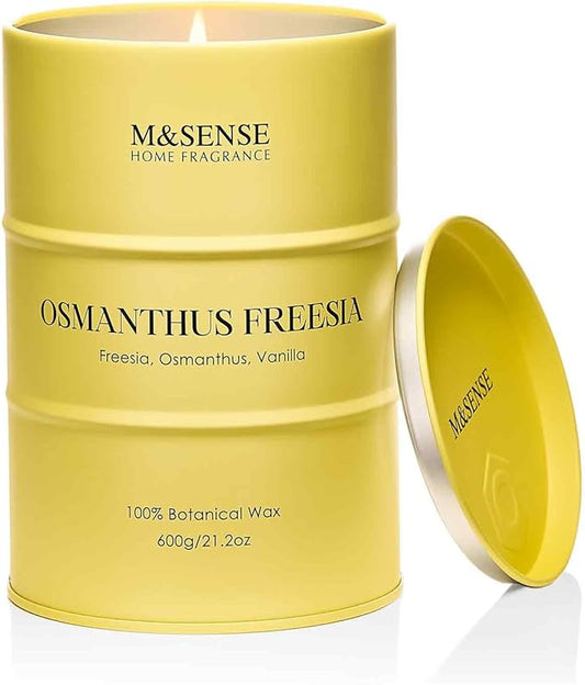 M&SENSE Osmanthus Freesia Scented Candles Large, Natural Soy Candles 21.2oz 120 Hour Slow Burning,Aromatherapy Candle for Stress Relief Meditation Relaxing