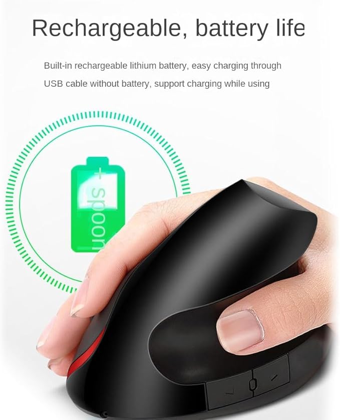 Vertical Mouse Wireless Computer Mice USB Charging Mode Ergonomics PC Laptop Office Protect Wrist Black