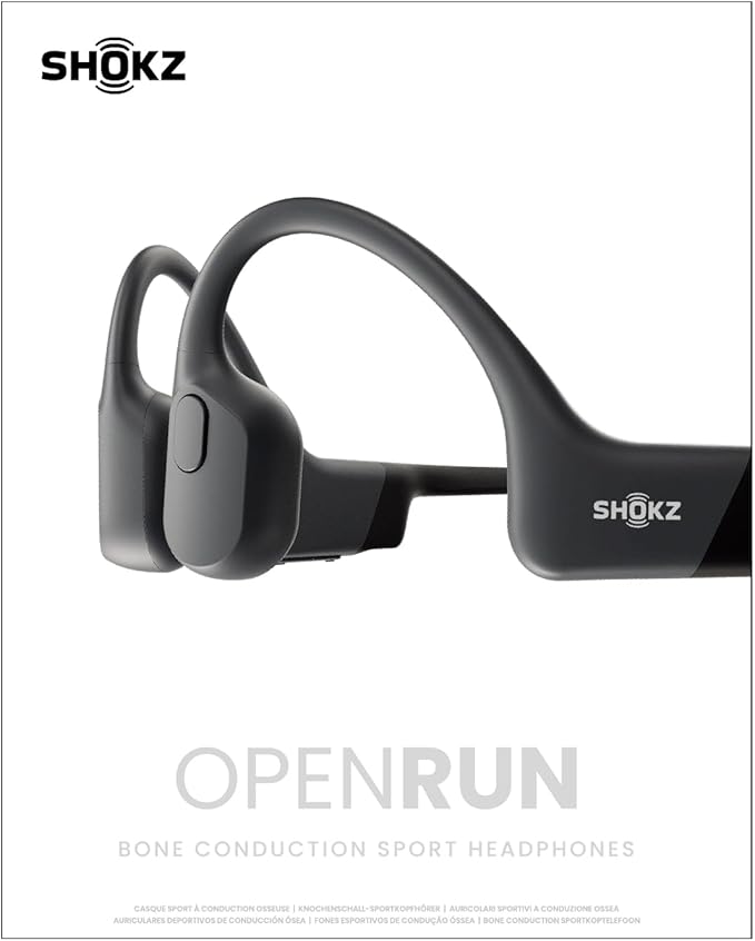 SHOKZ OpenRun - Open-Ear Bluetooth Bone Conduction Sport Headphones, Sweat Resistant Wireless Earphones for Workouts and Running, Built-in Mic, with Hair Band, Black