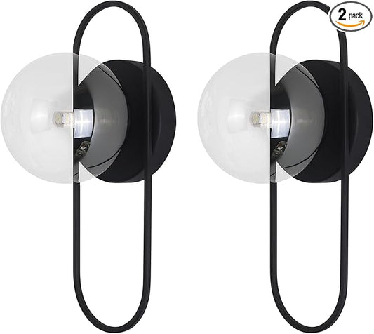 Mid Century Globe Wall Sconce Modern Indoor Sconces Wall Lighting Black Bathroom Sconces Set of 2 Bubble Glass Vanity Light Vintage Bedroom Wall Sconces (2 Pack)