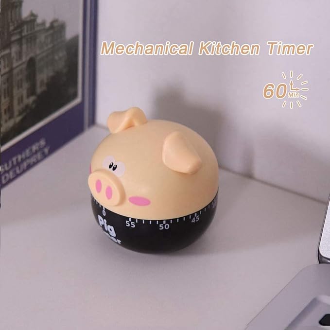 Cute Cartoon Pig Kitchen Timer Mechanical Timers Counters for Cooking Timing Tool Alarm Clock Portable Alarm Clock Kitchen Cooking Tool(Khaki)