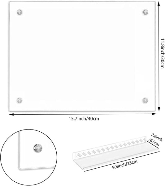 Glass Dry Erase White Board for Wall, Glass Whiteboard,11.8" x 15.7" Small Glassboard for Home Kitchen, Office, Frameless, Brilliance White(BB-WH-3040)