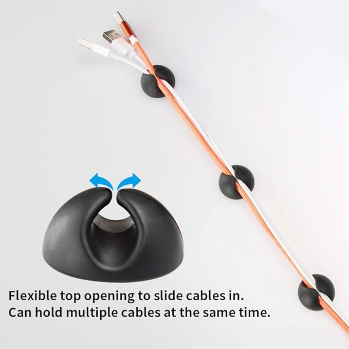 Cable Clips Cord Organizer, Tomorotec Multipurpose Cable Holder with Adhesive Pad Cord Management System, Desktop Cable Organizer for HDMI, Charging Cable, Ethernet, USB Cable (Black 36pcs)