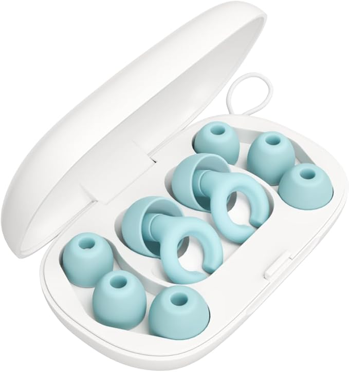 Ear Plugs, Reusable Soft Silicone Plugs with Horseshoe Shape for Comfort, Designed for Sleep and Loud Noises, 17dB (NRR) Noise Reduction Rating, Teal, 1 Pair with Portable Travel Case