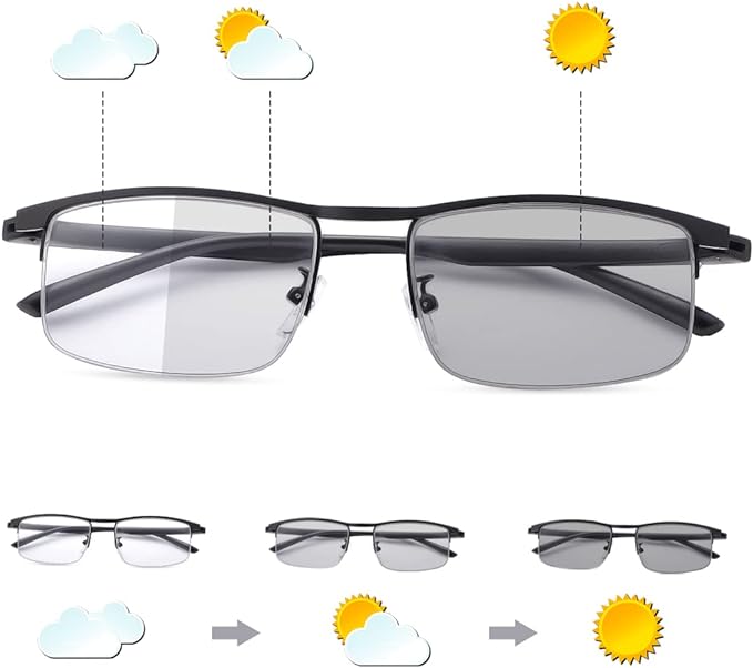 YIMI Photochromic Sunglasses Blue Light Blocking Glasses for Men and Women Day Night Gaming TV Phones Computer Eyeglasses UV Protection Anti Glare Ultralight Semi Rimless TR90 Frame Eyewear Spectacles