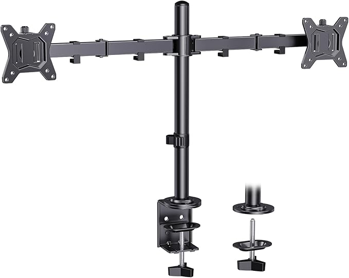 ErGear Dual Monitor Desk Mount for 13″–34″ Monitors up to 26.5 lbs, Fully Adjustable Monitor Stand Holds 2 Computer Screens, Heavy-Duty Dual Monitor Arm with C-Clamp & Grommet Base, Black, EGCM13B