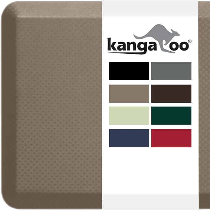 KANGAROO Thick Ergonomic Anti Fatigue Mats for Kitchen Floor, 70x24 Runner, Cushioned Standing Office Desk Mat, Waterproof Scratch Resistant Topside, Supportive All Day Comfort Padded Foam Rugs, Beige