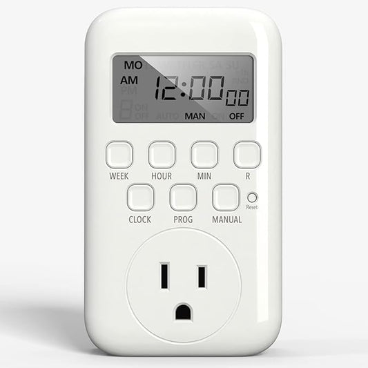 BN-LINK Digital Timer Outlet, 7 Day Heavy Duty Programmable Timer, On/Off Programs 3-Prong Grounded, Indoor, for Lamp, Light, Fan, Pets, Home, Kitchen, Office, Appliances, 125V, 15A, 1875W, 60Hz