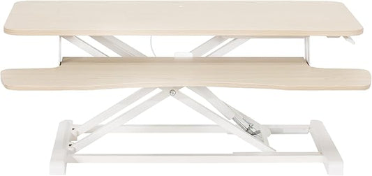 VIVO 36 inch Desk Converter, K Series, Height Adjustable Sit to Stand Riser, Dual Monitor and Laptop Workstation with Wide Keyboard Tray, Light Wood Top, White Frame, DESK-V036KF