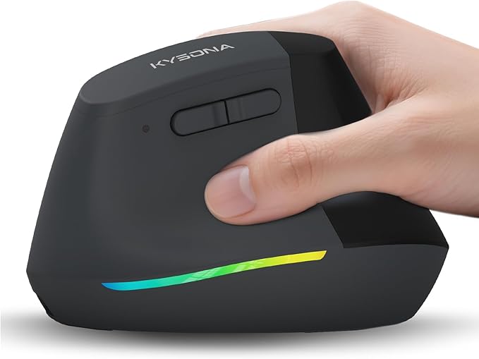 Wireless Ergonomic Mouse, Vertical Mouse, Bluetooth Ergo Mouse, Quiet Click, 5 Level Adjustable DPI(800/1200/2400/2400/4000), Rechargeable 2.4G Mice with 6 Buttons for Computer, PC, Mac, Laptop, Black