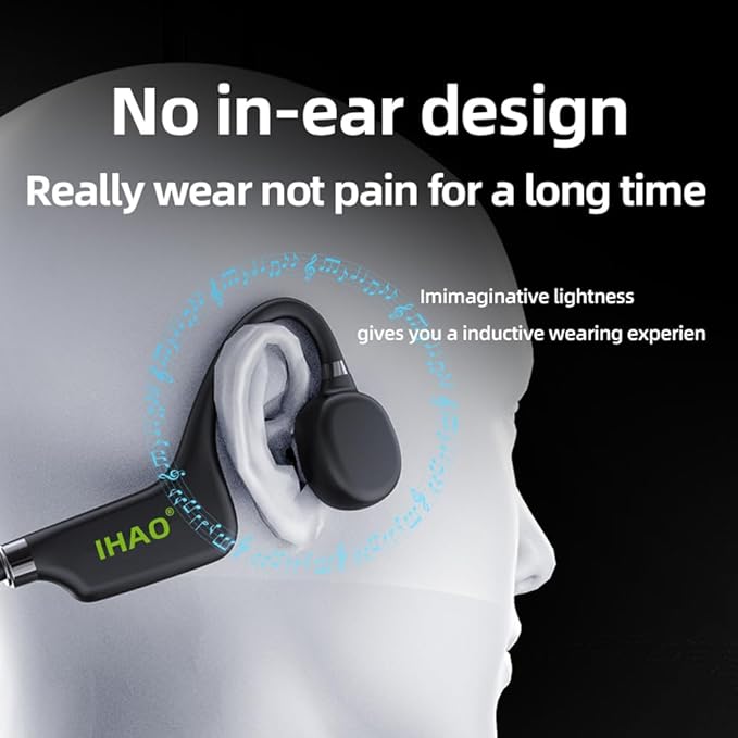 IHAO True Bone Conduction Headphones Open Ear Headset Able to be a MP3 Player with Micro Disk Stereo Bluetooth Earphone for Driving Bicycling Running Skiing
