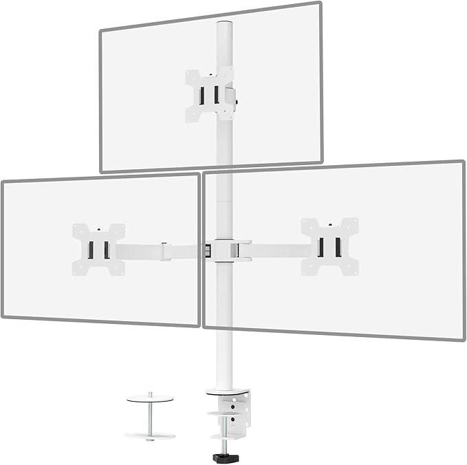 WALI Triple Monitor Stand, Fully Adjustable Three Monitor Desk Mount Fits 3 Screens up to 27 inch, 22 lbs. Weight Capacity per Arm (M003-W), White