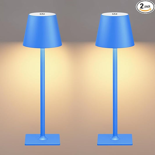 Blue Cordless Table Lamp Set of 2, Indoor/Outdoor Table Lamp for Restaurant Home Dinner Patio Pinic