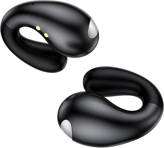 Ultra Open Ear Earbuds - Ergonomic Clip-On Earbuds, Bone Conduction Over-The-Ear Headphones with Waterproof Design, Mono Black