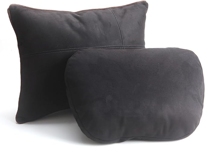 2PCS Car Pillow for Car Neck Pillow for Driving Seat Lumbar Support Soft Cushion with Extra Filling Accessories Back Support for Travel Nap and Trips Sleeping(Black, Head and Lumbar)