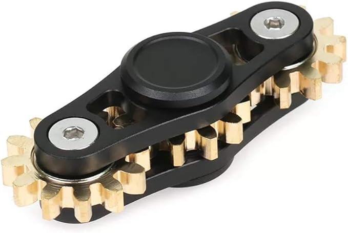 FREELOVE Gear Metal Fidget Spinner Toys for Adults, Small Mini Tiny Pockget Figette, Bike Chain, Copper Brass Hands Gyro, Quiet Silent Cool Cube for Anxiety Men (3 Gears Linkage, Black-Brass)