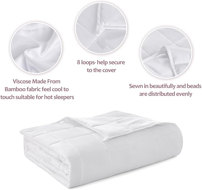 Dornroscn Cooling Queen Size Weighted Blanket 15lbs for Adult 60"x80" White,Breathable Viscose Made from Bamboo Heavy Blanket with Glass Beads for Hot Sleepers
