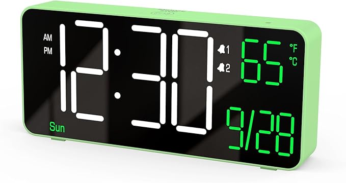 KOSUMOSU Digital Clock for Bedroom, 6.7in Desk Clock, Auto Dimming, Room Temperature, Day of The Week, Date, Seconds, Clocks for Living Room, Alarm Clocks for Bedrooms