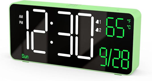 KOSUMOSU Digital Clock for Bedroom, 6.7in Desk Clock, Auto Dimming, Room Temperature, Day of The Week, Date, Seconds, Clocks for Living Room, Alarm Clocks for Bedrooms