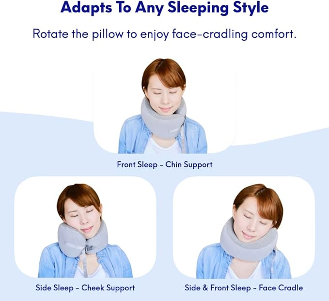 C CUSHION LAB Travel Pillow, Award-Winning Patented Ergonomic Design for Chin & Neck Support Memory Foam Neck Pillow, Compact Airplane Pillow for Traveling, Flight, Car (Royal Purple, Medium)