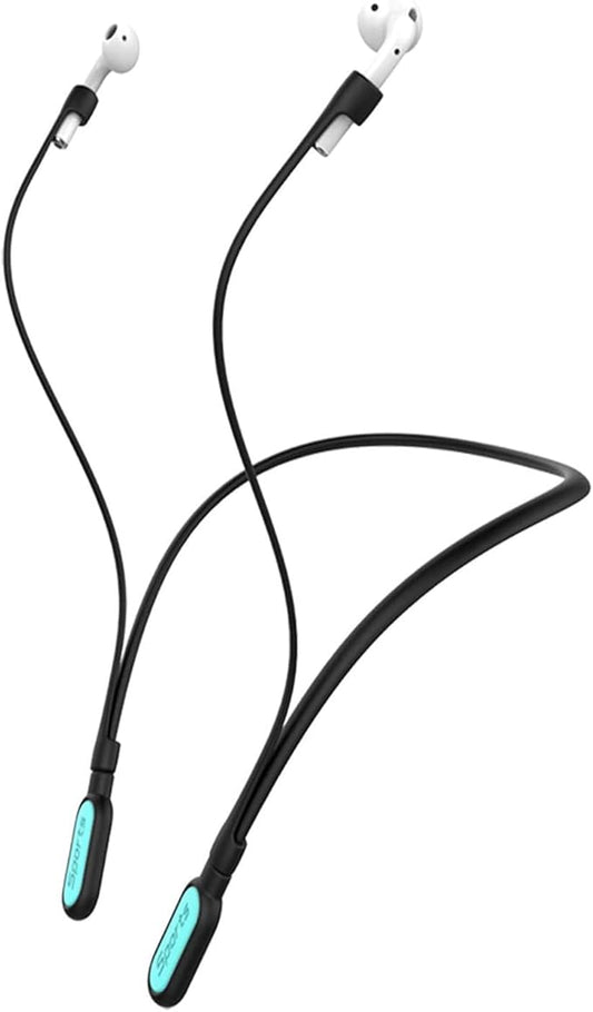 Compatible Airpods Strap, Silicone Anti-Lost Strap Connector Sports Neckband Compatible for Airpods Pro 3/2/1, Air Pod 4, 3, 2, 1, Black with Light Blue