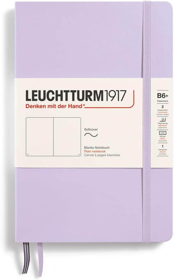 LEUCHTTURM1917 - Notebook Softcover Paperback B6+ - 123 Numbered Pages for Writing and Journaling (Plain, Lilac)