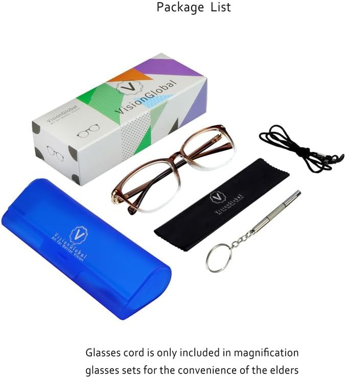 VisionGlobal Blue Light Blocking Glasses for Women, Anti Eyestrain, Computer Reading, TV Glasses, Stylish Square Frame, Anti Glare(Clear Brown,+5.75 Magnification)
